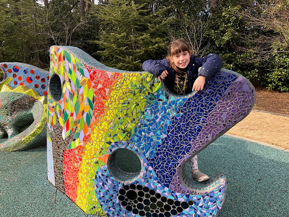 Enjoy the colorful textures and climbing structures at Abernathy Greenway Park's playground in Sandy Springs. Photo by Melanie Preis