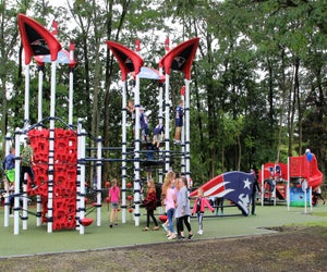 Little football fans get a kick out of playing at one of two Patriots-donated playgrounds south of the city. Photo courtesy of the New England Patriots
