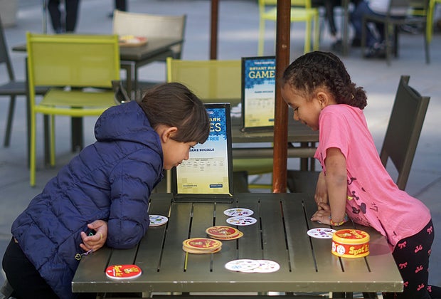 Free things to do in NYC: Bryant Park's outdoor game room is one of our free fun things to do