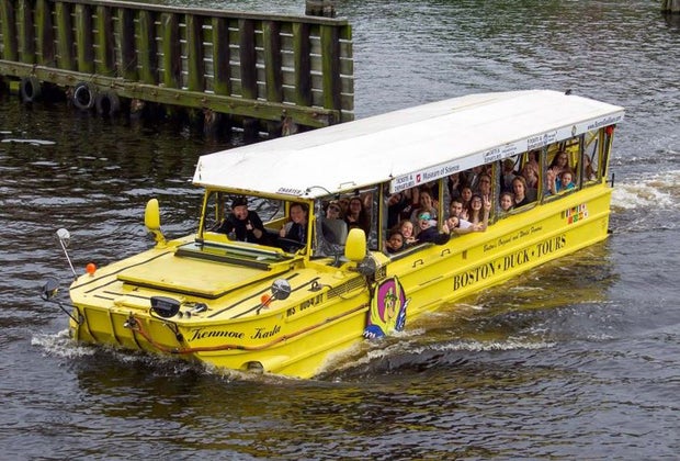 Image of Boston Duck Tour boat in the water.