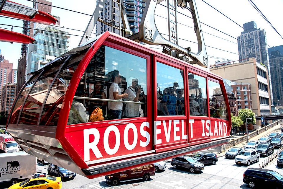 See the skyline from a whole new vantage point on the Roosevelt Island Tram. Photo courtesy of NYCGo