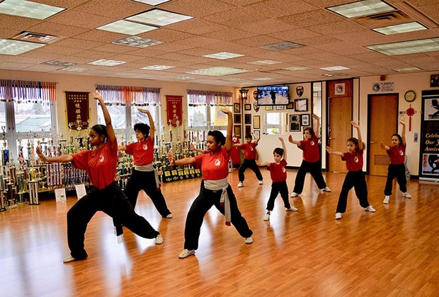 Kids taking a karate class