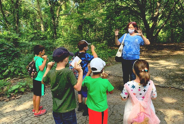 Instructor leads outdoor classes at the Alley Pond Environmental Center
