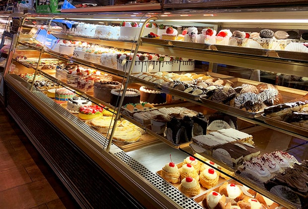 De Lillo Pastry Shop interior of shop pastry case