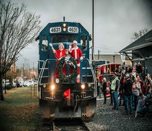 Take a festive ride on the Holiday Express for a memorable train ride experience. Photo courtesy of the Blue Ridge Scenic Railway