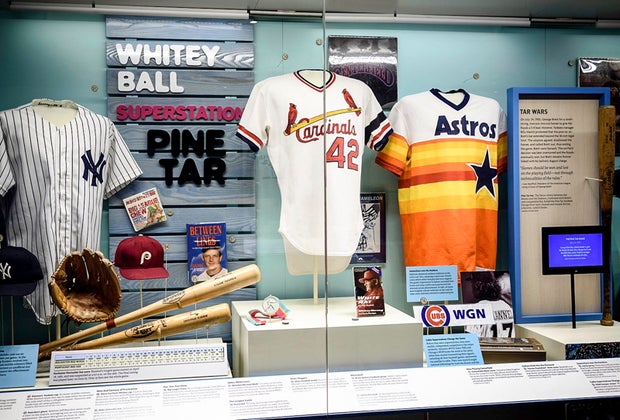 Image of memorabilia at the Baseball Hall of Fame in Cooperstown