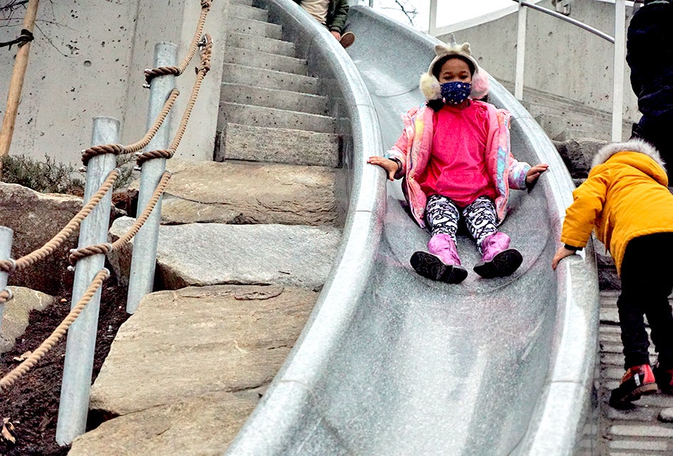 Race down the speedy slides at the brand new Battery Playscape.