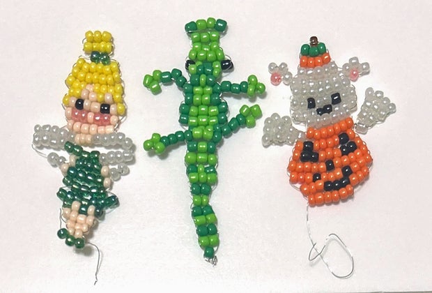 tinkerbell, alligator and pumpkin bear adorable bead keychains