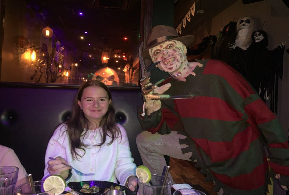 Costumed character and spooky decor are trademarks of a night out at Beetle House NYC. Photo by the author