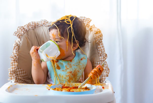 Best Mom Jokes and #momlife Memes: baby with spaghetti on head