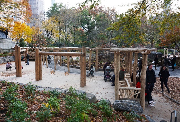 Billy Johnson Park is built with natural wooden logs and creatively integrated into its surroundings.