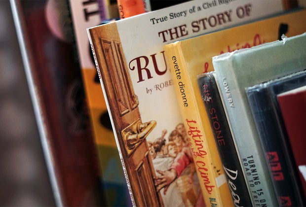 row of black history book for children