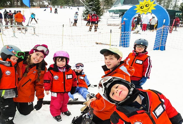Photo of children in a ski lesson at New England ski resort.