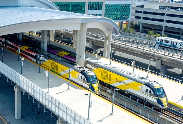 Exterior of the Brightline train station in Orlando, Florida