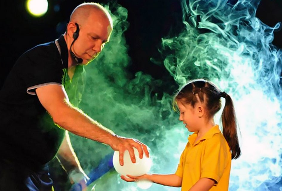 Jeff Boyer takes bubbles to the max in this one-man bubble extravaganza. Photo courtesy of the production