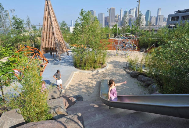 Slide Mountain is one of our favorite places to play in Brooklyn Bridge Park