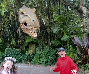 Watch out for sneaky dinosaurs roaming the grounds of Jurassic Park at Universal Orlando Resort. Photo by Charlotte Blanton