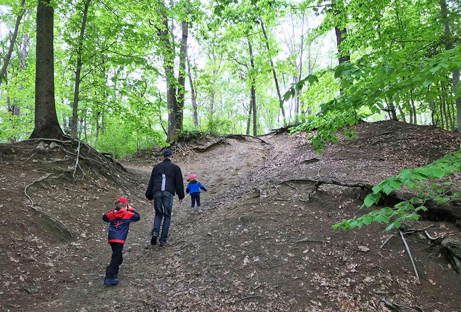 Climb up steep embankments at Crows Woods during a family-friendly South Jersey hike.
