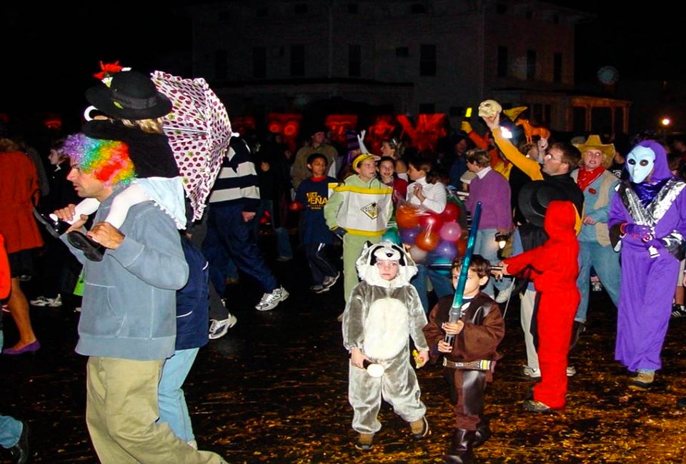 Boosolini, the resident ghost, kicks off the popular parade in Collinsville. Photo courtesy of Collinsvillehalloween.com