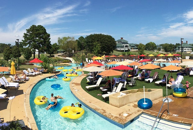 Things To Do in Williamsburg, VA with Kids: The lazy river overview at Kingsmill resort