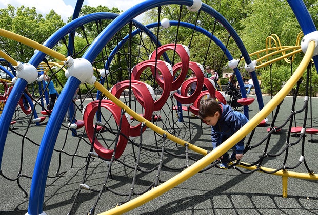 Try the spider climb at the Colonial Park tot lot