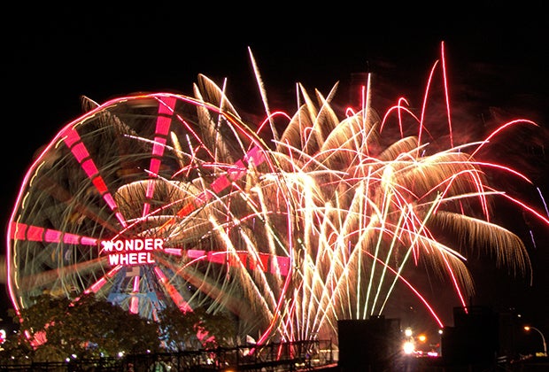 Things to do on Coney Island with kids: Fireworks illuminate the Coney Island sky