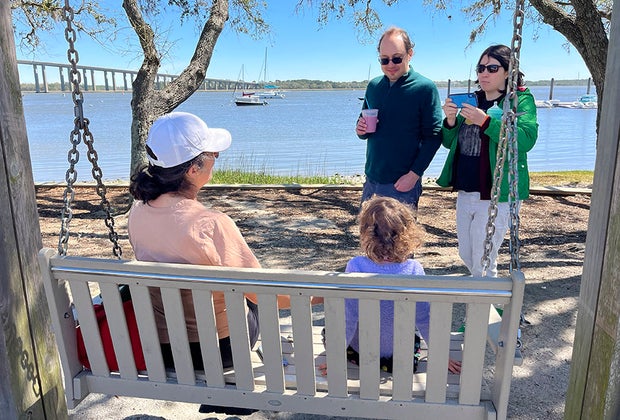 Daniel Island with Kids: Sit in a bench swing overlooking the Wando River 