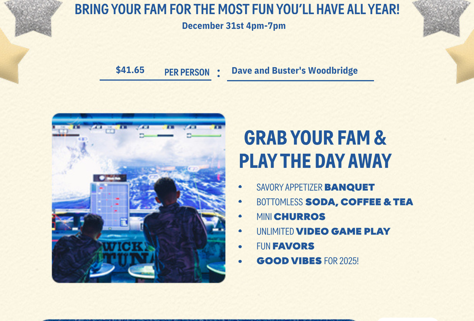 New Year's Eve Early Event at Dave & Buster's Woodbridge
