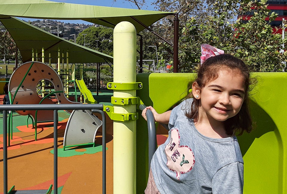 Now (Finally) Open: An Awesome New Playground in West Hollywood The new playground at the West Hollywood Park has climbing things and sliding things and music things and makes for huge smiles.