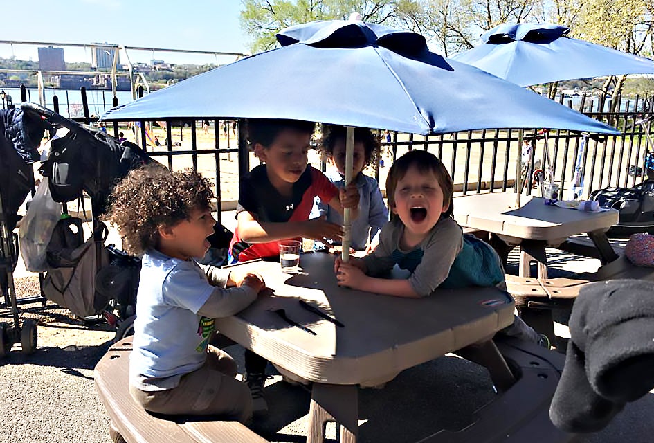 15 Restaurants with Outdoor Dining near Manhattan: Patios, Backyards & More Kids get their own special outdoor dining tables at Ellington in the Park. Photo by Shira Kronzon.