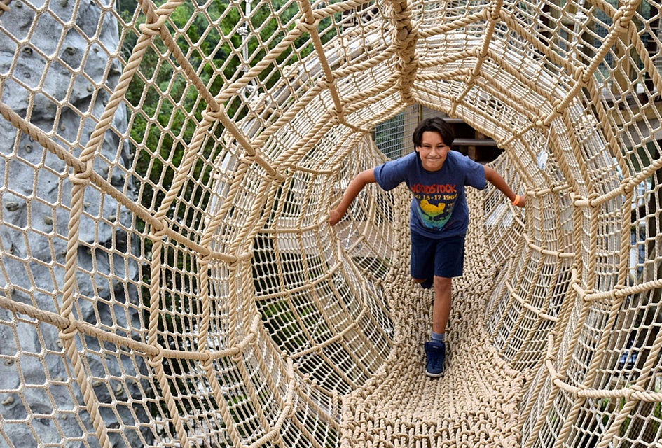 The  Eye Opener outdoor tree house at the Long Island Aquarium features rope bridges, slides, and plenty more.  Photo by Jaime Sumersille