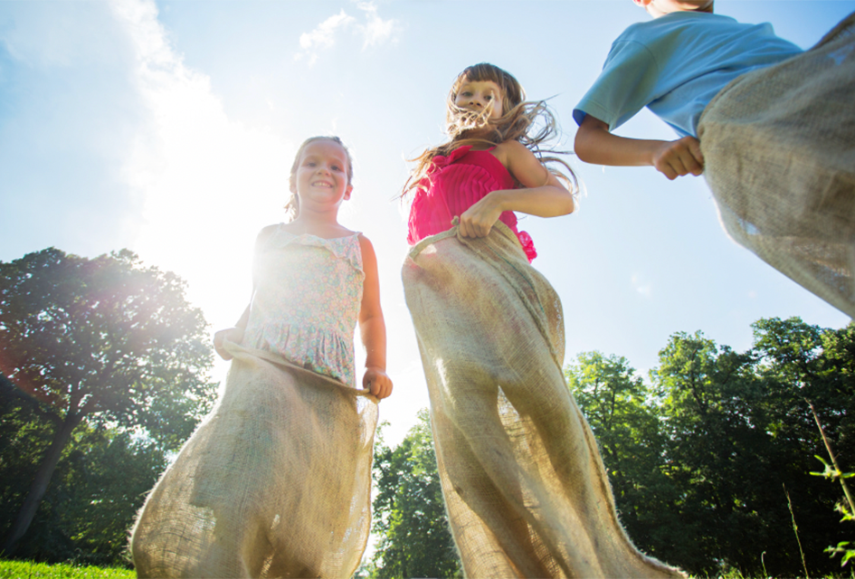 100 Field Day Games and Activities Get the kids up on their feet and moving with a hopping -fun sack race.