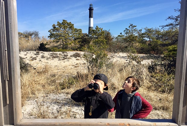 Two kids at the Fire Island Lighthouse