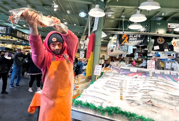 Flying fish, incoming! At Pike Place Market.
