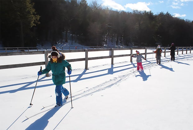 Kids cross-country skiing at Frost Valley YMCA Cross-Country Skiing Near NYC