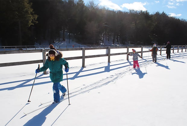 Kids cross-country skiing at Frost Valley YMCA Cross-Country Skiing Near NYC