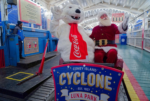 Luna Park's Frost Fest Brings Winter Fun to Coney Island: Santa and the Polar Bear on the Cyclone