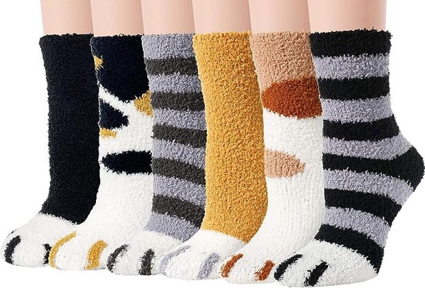 Fuzzy socks are cute and cozy in chilly dorms. Photo courtesy Ginmewrae Store on Amazon