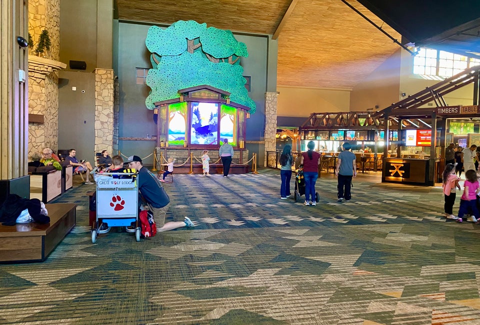 Great Wolf Lodge Grapevine Has a New Look & It’s Stunning The renovated lobby at Great Wolf Lodge Grapevine. Image by Gabby Cullen