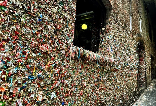 The Gum Wall is gross and gorgeous, near Pike Place Market.
