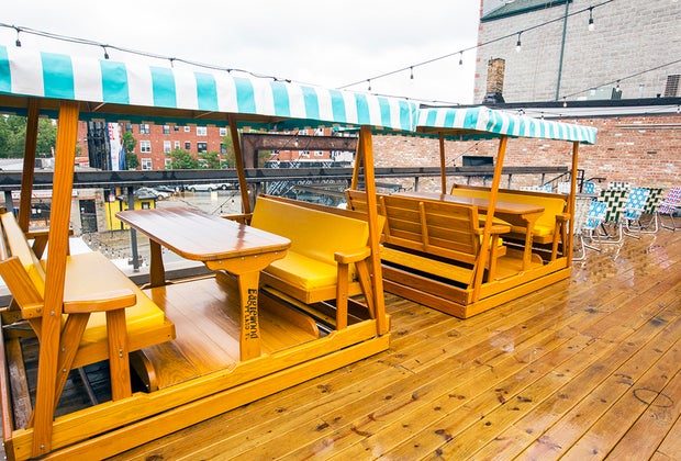 Dining in the camper or on the super warm patio at Happy Camper makes kids happy campers.