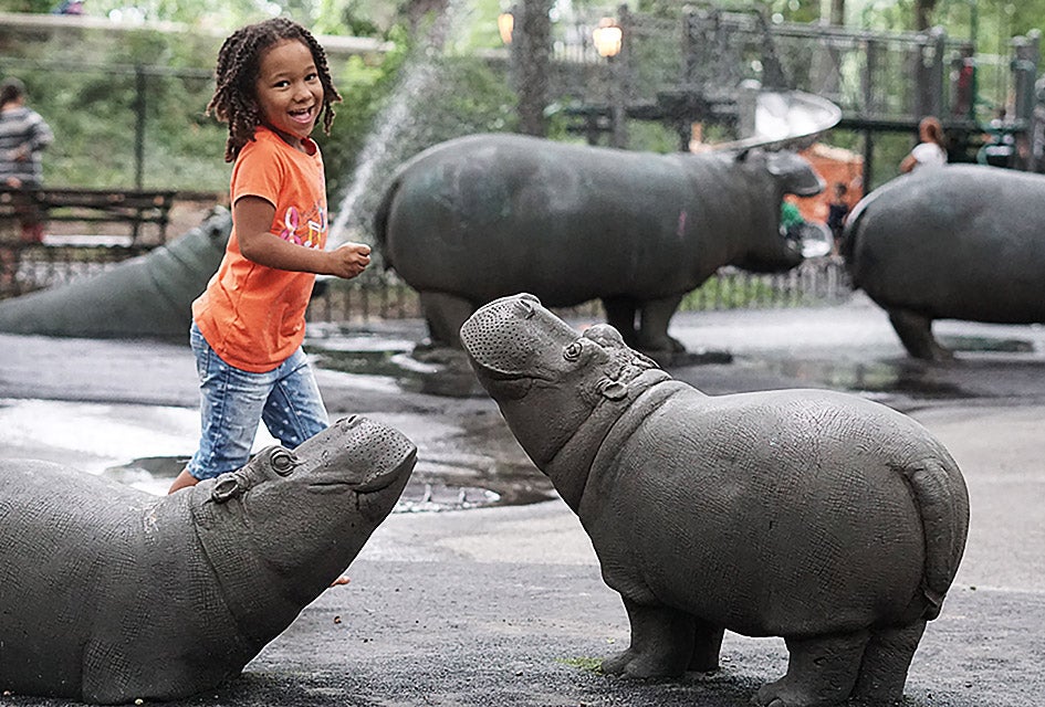 12 Cool Themed Playgrounds in NYC to Inspire Kids' Imaginations Sassy spraying hippos are kid-pleasing New York City playground residents.