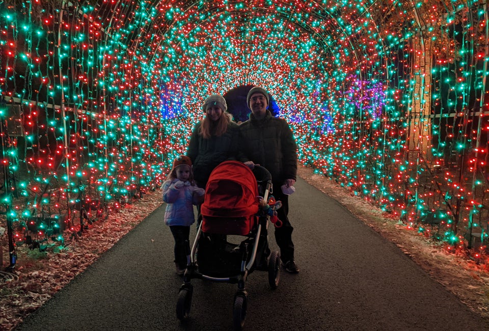 The tunnel of lights is one of many great family photo ops at Holiday Road.