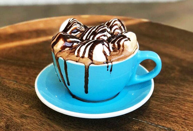 Snowdays hot chocolate with a mountain of marshmallows