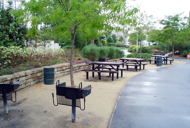 picnic tables and a bbq