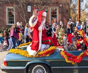 Scottish Santa is coming through town bag pipes and all. Photo courtesy of the Scottish Christmas Walk