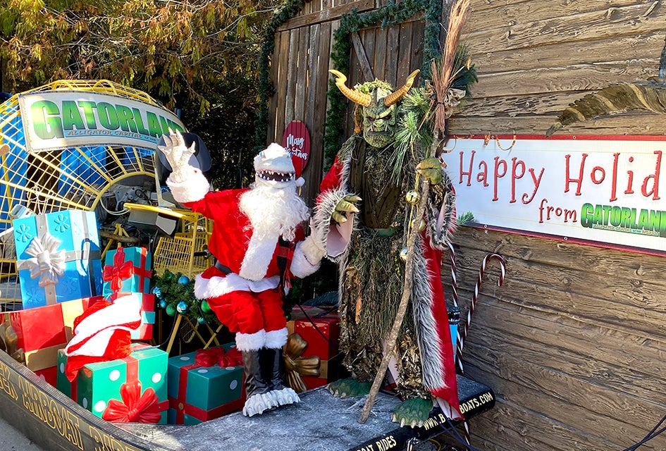 Hang out with Gator Claus, Krampus, and more colorful characters at Gatorland's Holiday Ho-Ho-Ho-Down in Orlando. Photo courtesy Gatorland