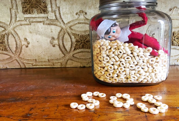 Elf on the shelf loves Cheerios and spelling