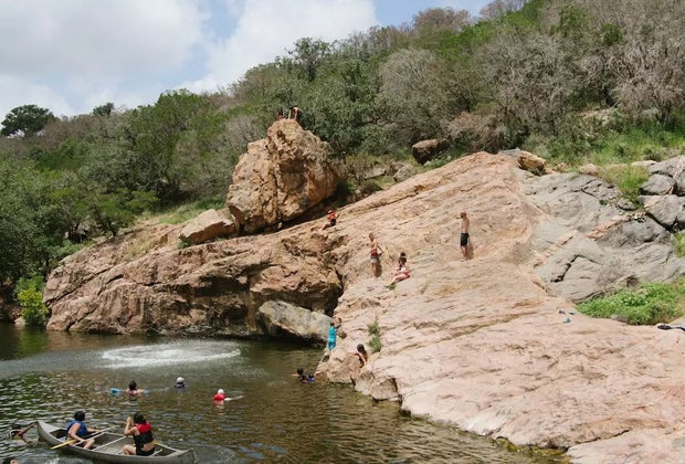 Jumping into Inks Lake in Burnet.