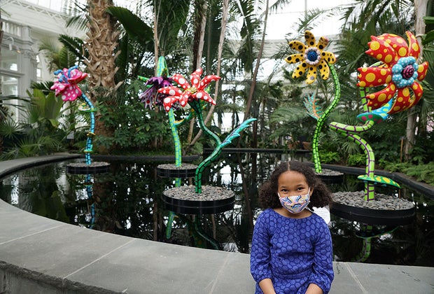 girl at kusama exhibit at nybg My Soul Blooms Forever
